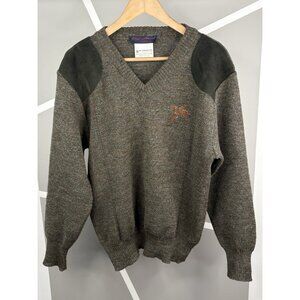 Vintage Step Ahead Knitwear Wool Sweater Men’s M Green Suede Leather Hunting